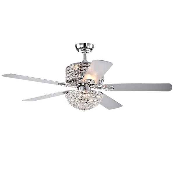 Warehouse Of Tiffany CFL-8170REMO-CH 52 in. Laure 5-Blade Lighted Ceiling Fan with Crystal Shaded Chandelier; Chrome CFL-8170REMO/CH - main